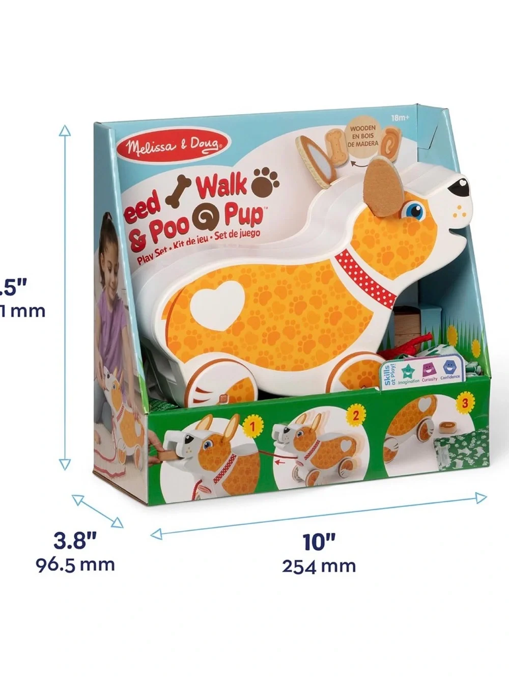 Melissa & Doug Feed, Walk & Poo Pup Wooden Preschool Pull Toy Ages 18m +